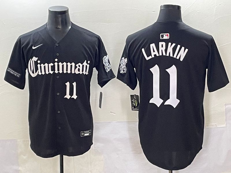 Men 2025 Cincinnati Reds #11 Larkin Black Five generations Joint Name Nike MLB Jersey style 12